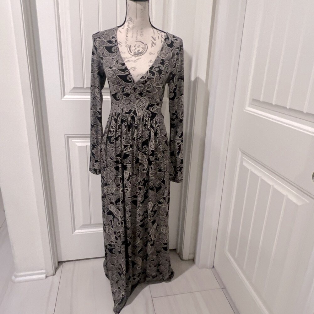 Ecote Paisley Black/gold V Neck Floral Boho Cottagecore Festival Prairie Size S - Picture 1 of 9